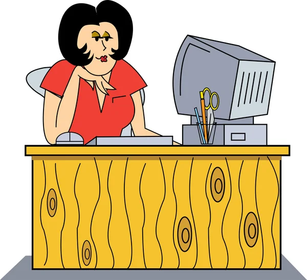 コンピューターの前に座る女 — ストックベクタ