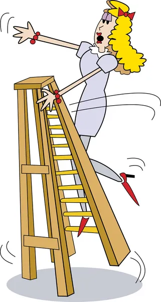 Woman Trying To Climb A Ladder In Heels — Stock Vector