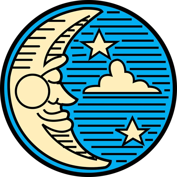 Pleasant Crescent Moon Face And Stars In The Night Sky Stock Vector