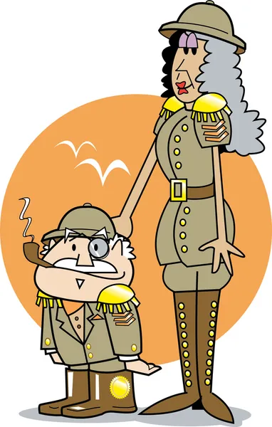 Tall Woman Taping Her Short Husband — Stock Illustration Tall Woman Taping Her Short Husband Stock Vector