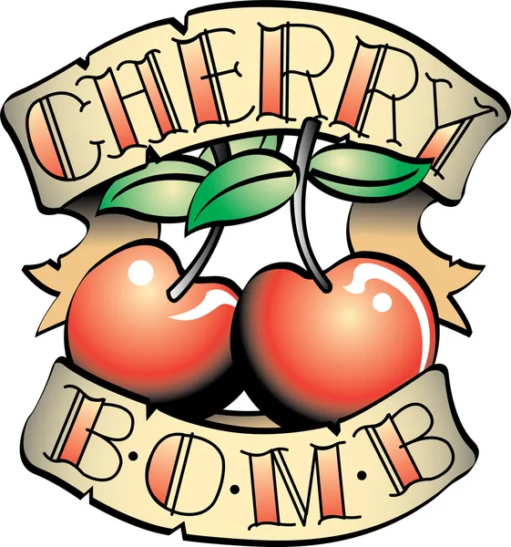 Cherry bomb banner och frukt tatuering design Royaltyfria Stockvektorer