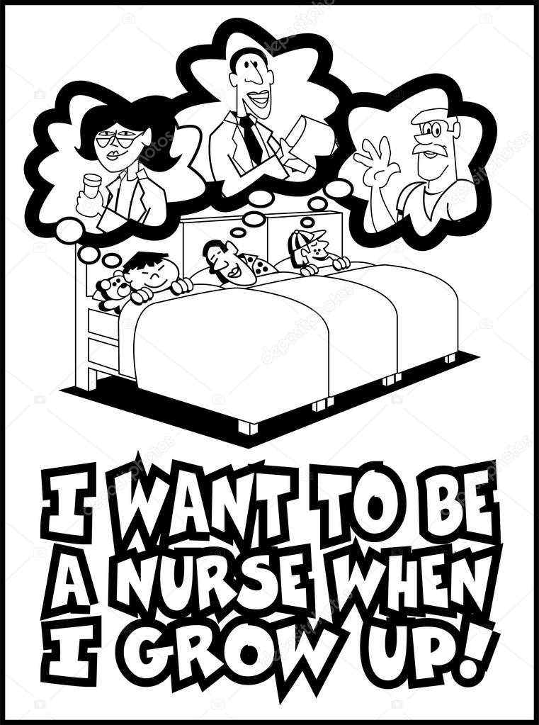 Three children dreming of being doctors and nurses while sleeping in hospital beds