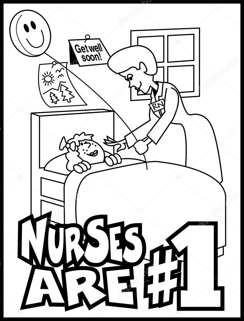 Friendly female nurse bending over a sick girl in a hospital bed, handing her a balloon