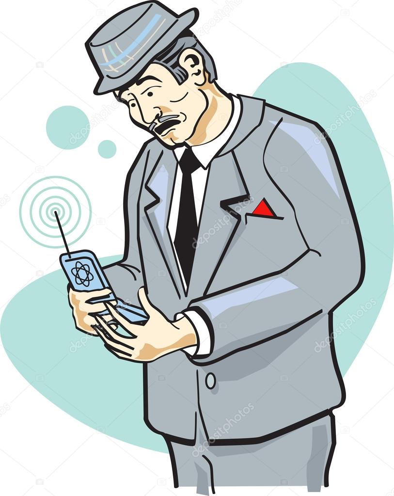 Retro Businessman Using A Cell Phone