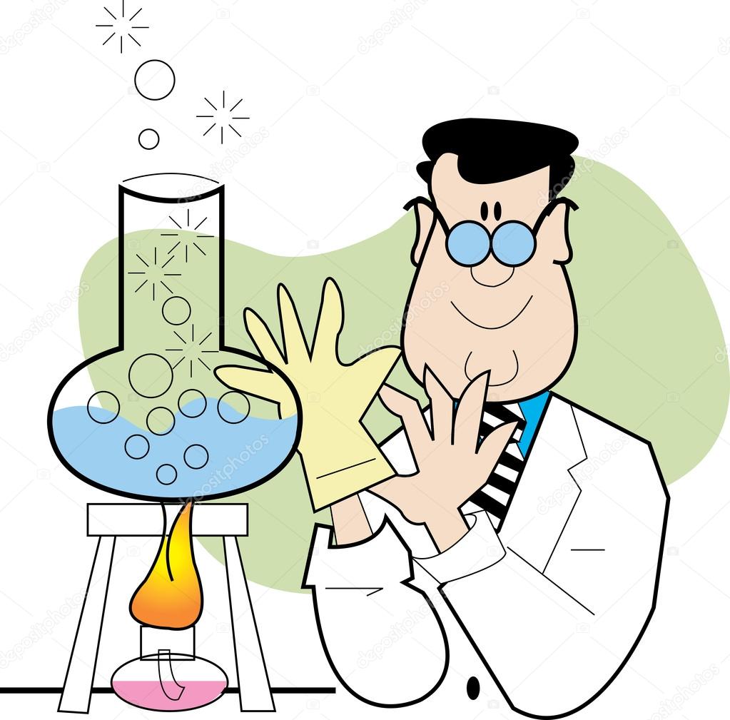 Happy Male Caucasian Scientist Mixing Ingredients In A Laboratory Flask Over Flames