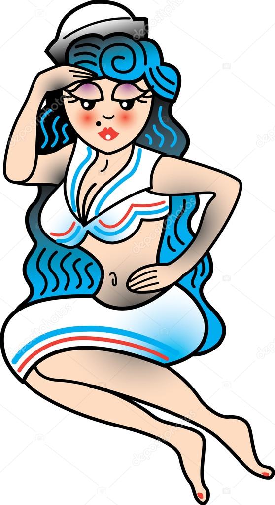 Sexy Sailor Woman Pinup Tattoo Design