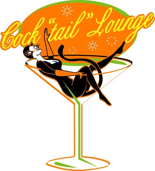 Vintage style cocktail lounge sign with a sexy pinup girl — Stock Vector