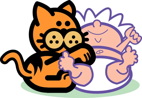 Gato con bebé — Vector de stock