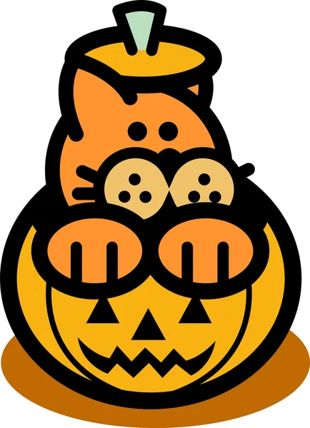 Orange Cat Inside A Halloween Pumpkin — Stock Vector