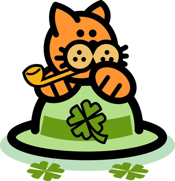 Orange Cat On A Clover St Patrick — Stock Vector