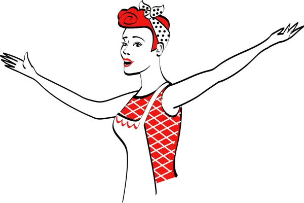 Mooie rode haired huisvrouw zingen en dansen — Stockvector