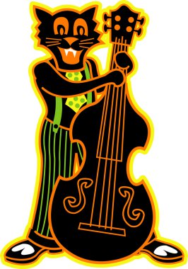 Kara kedi bir grupta bas gitar Keman çalmaya