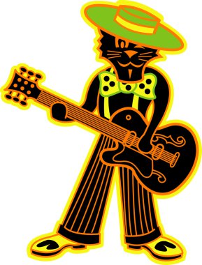 serin siyah kedi bir gitar çalmak