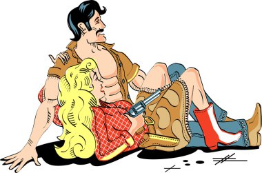 Cowboy sitting beside a gorgeous blond cowgirl clipart