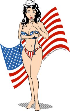 yıldızlar ve çizgiler bikinili seksi esmer kadın