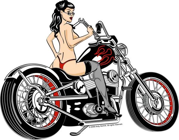 Femme assise sur une moto — Image vectorielle