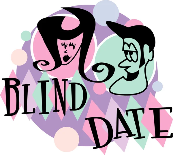 Man and woman grinning at eachother while on a blind date — Stock Vector