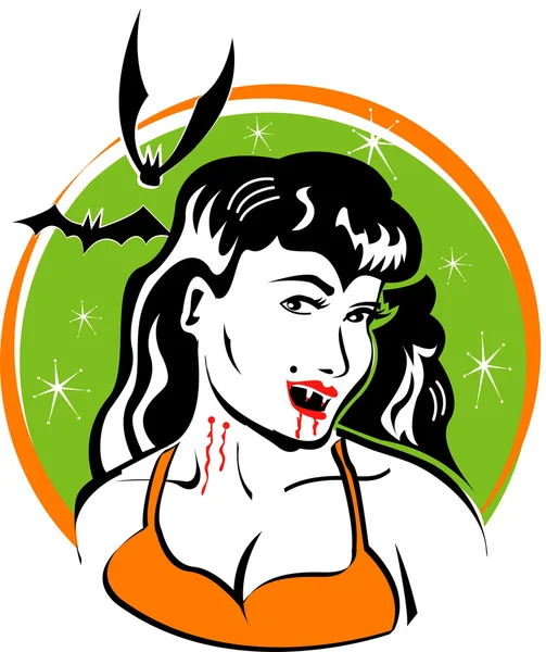 Vampiro hembra de pelo negro — Vector de stock