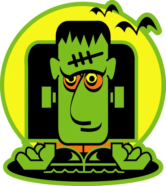 Groene frankenstein met vampire vleermuizen — Stockvector