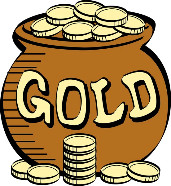 Стопка монет рядом с горшком с золотом лепреконов — стоковый вектор