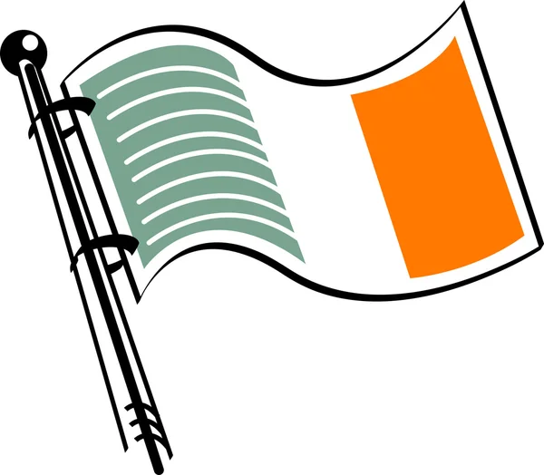 Drapeau irlandais vert, blanc et orange agitant dans la brise — Image vectorielle