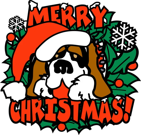 Big st bernard on a merry christmas sign — Stock Vector