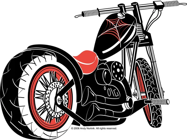 Motocicleta negra con acentos de tela de araña — Vector de stock