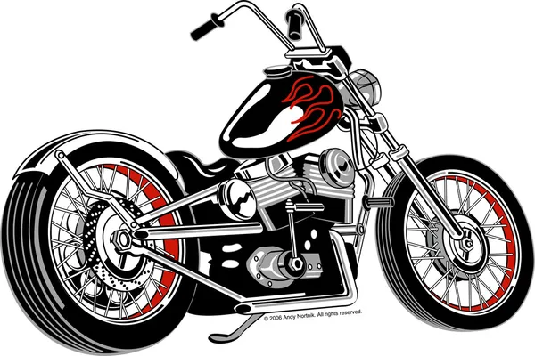 Motocicleta negra con acentos de pintura de llama roja — Vector de stock