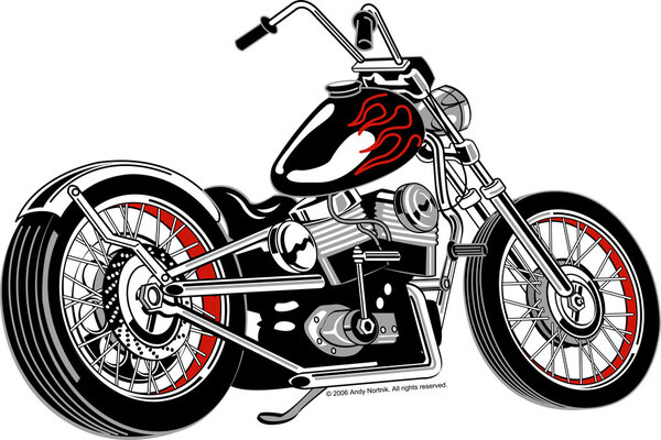 Black motorcycle with red flame paint accents