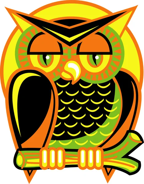 Colorful owl perched on a branch — Stock Vector