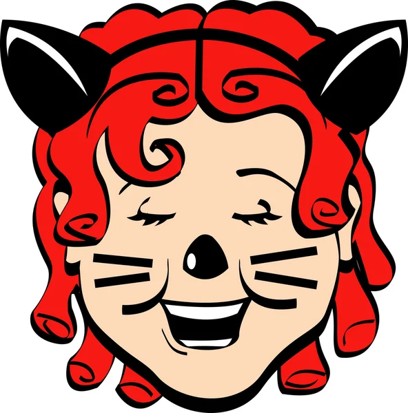 Rött hår flicka klädd i ett pannband med katt öron — Stock vektor