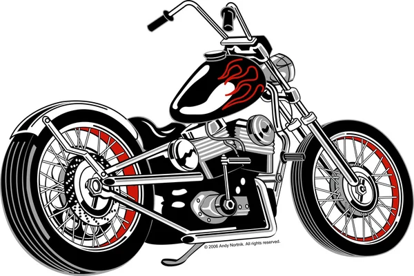 Svart motorcykel med röd flamma färg accenter — Stock vektor