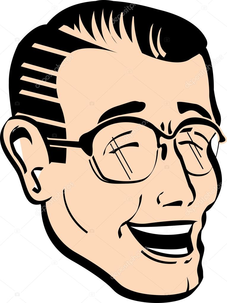 Happy man wearing glasses and laughing