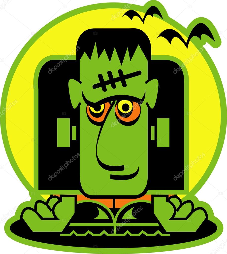 Green Frankenstein with vampire bats