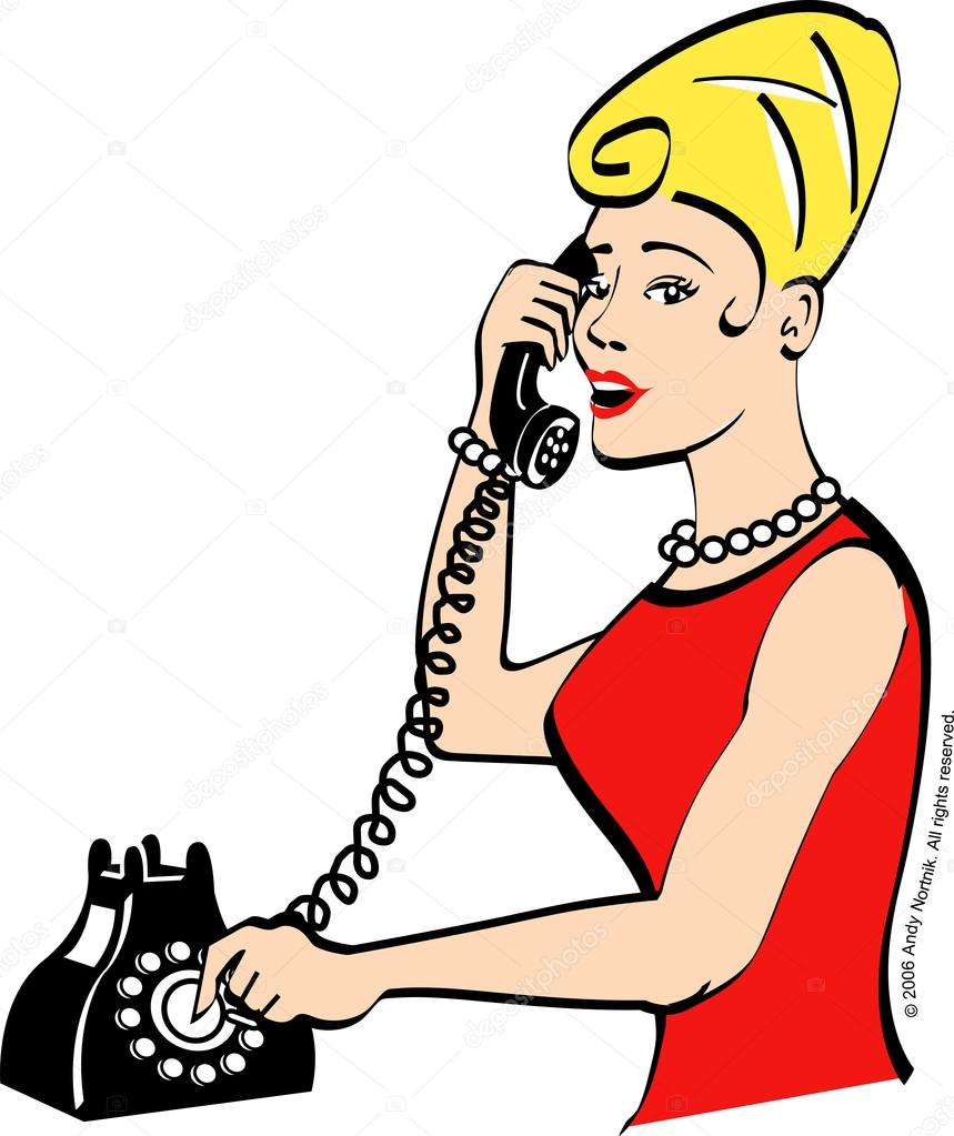 Woman talking on a rotary dial landline telephone