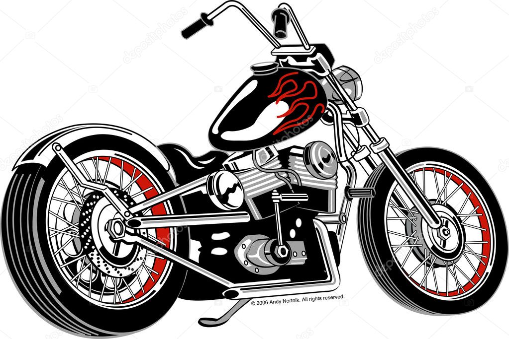 Black motorcycle with red flame paint accents