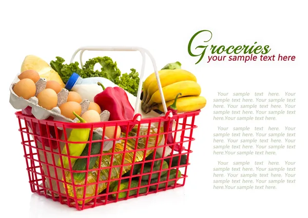 Shopping basket with groceries — Stock Photo, Image