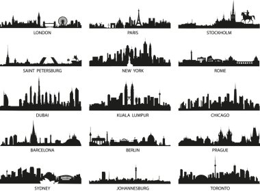 Vector silhouettes of the city skylines clipart