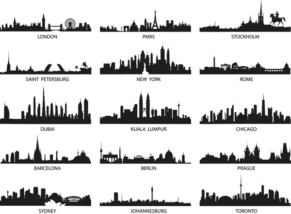 Sílhuetas vetoriais das linhas do horizonte da cidade Vetores De Bancos De Imagens