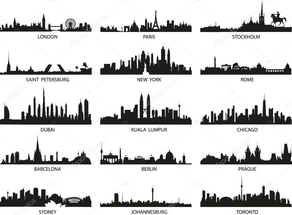 Vector silhouettes of the city skylines