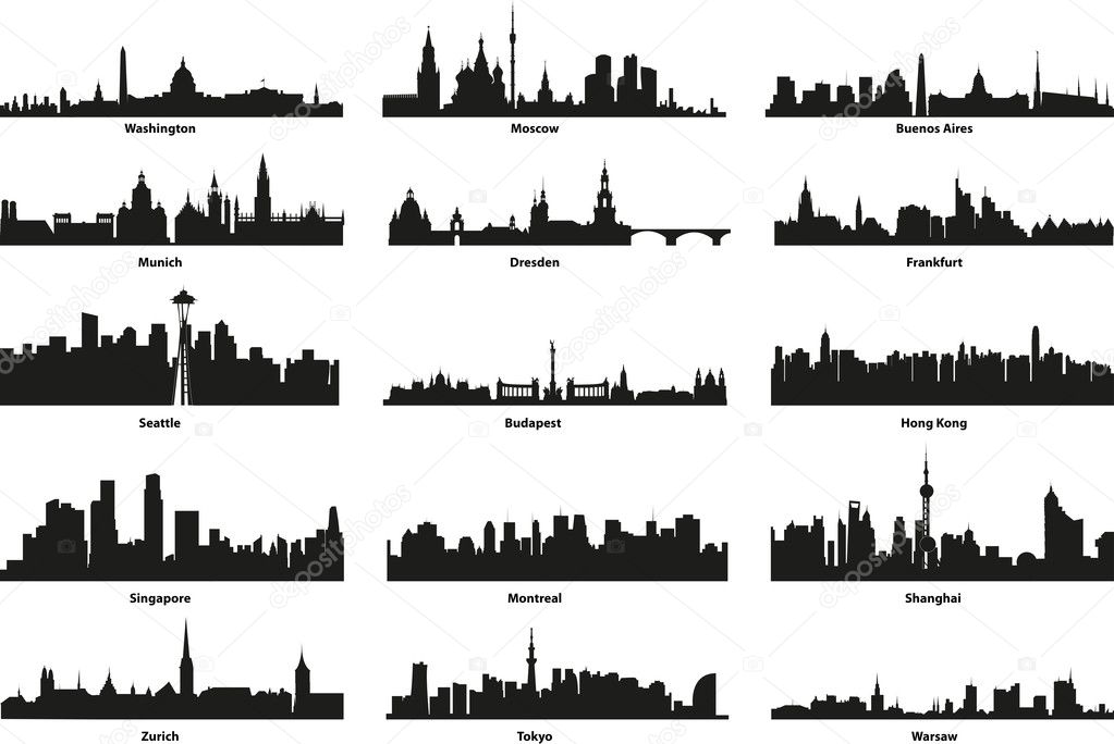 Vector silhouettes of the city's skyline — Stock Vector 