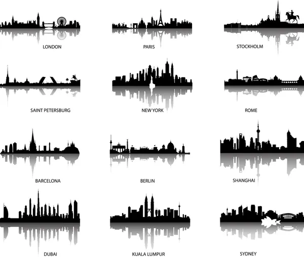 Ciudad vectorial skylines panorámicas — Vector de stock