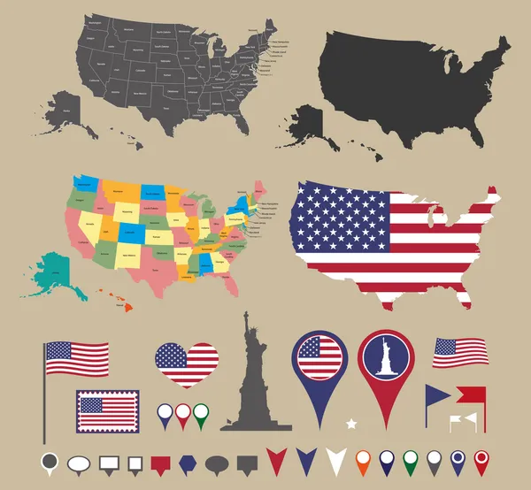 Usa map set and national symbolic — Stock Vector