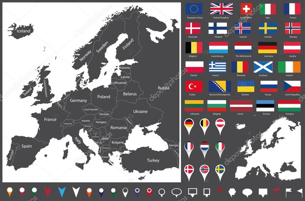 Europe map and flags