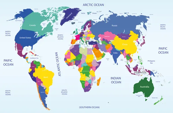 Mapa geográfico y político mundial — Vector de stock