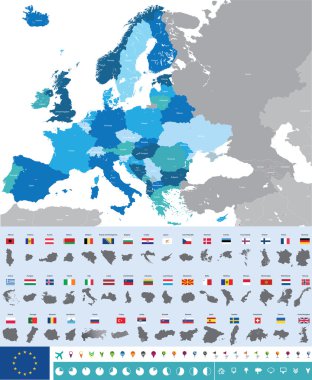 Vector map of Europe with flags