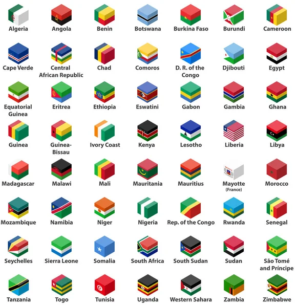 Όλες Αφρικανικές Χώρες Σημαίες Κύβο Ισομετρικό Σχεδιασμό Διάνυσμα Σύνολο — Διανυσματικό Αρχείο