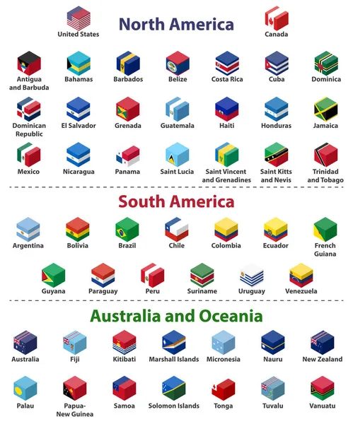 América Del Norte América Del Sur Australia Oceanía Banderas Todos — Vector de stock