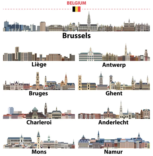 Bélgica Maiores Cidades Skylines Colecção Vetorial — Vetor de Stock