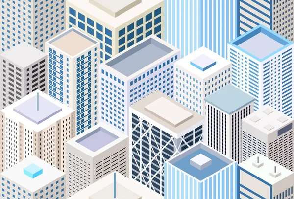Flat style isometric city buildings vector seamless pattern